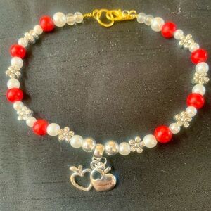 Elegant Red and Silver Heart Charm Bracelet